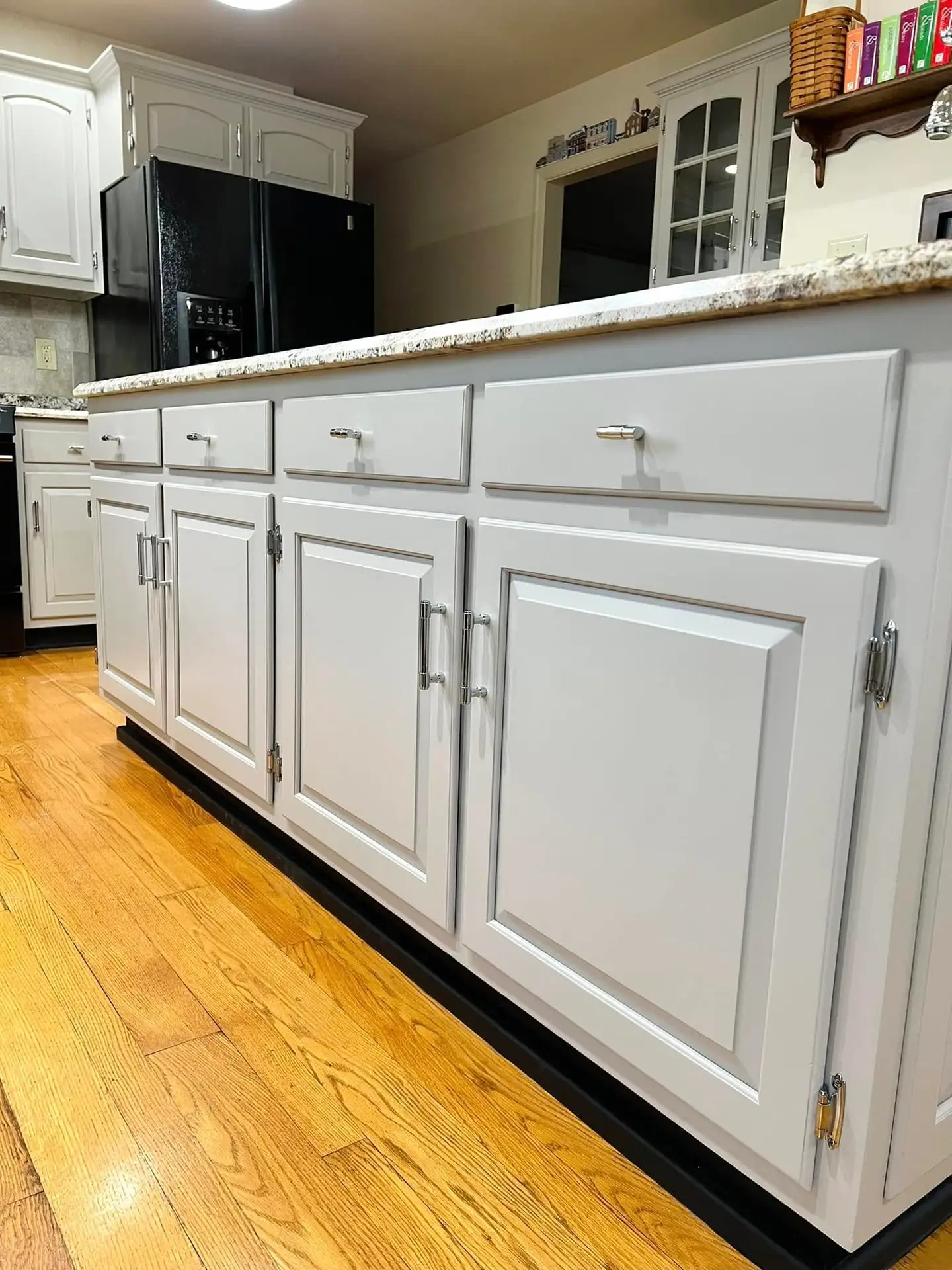 Bright modern kitchen cabinets after factory spraying