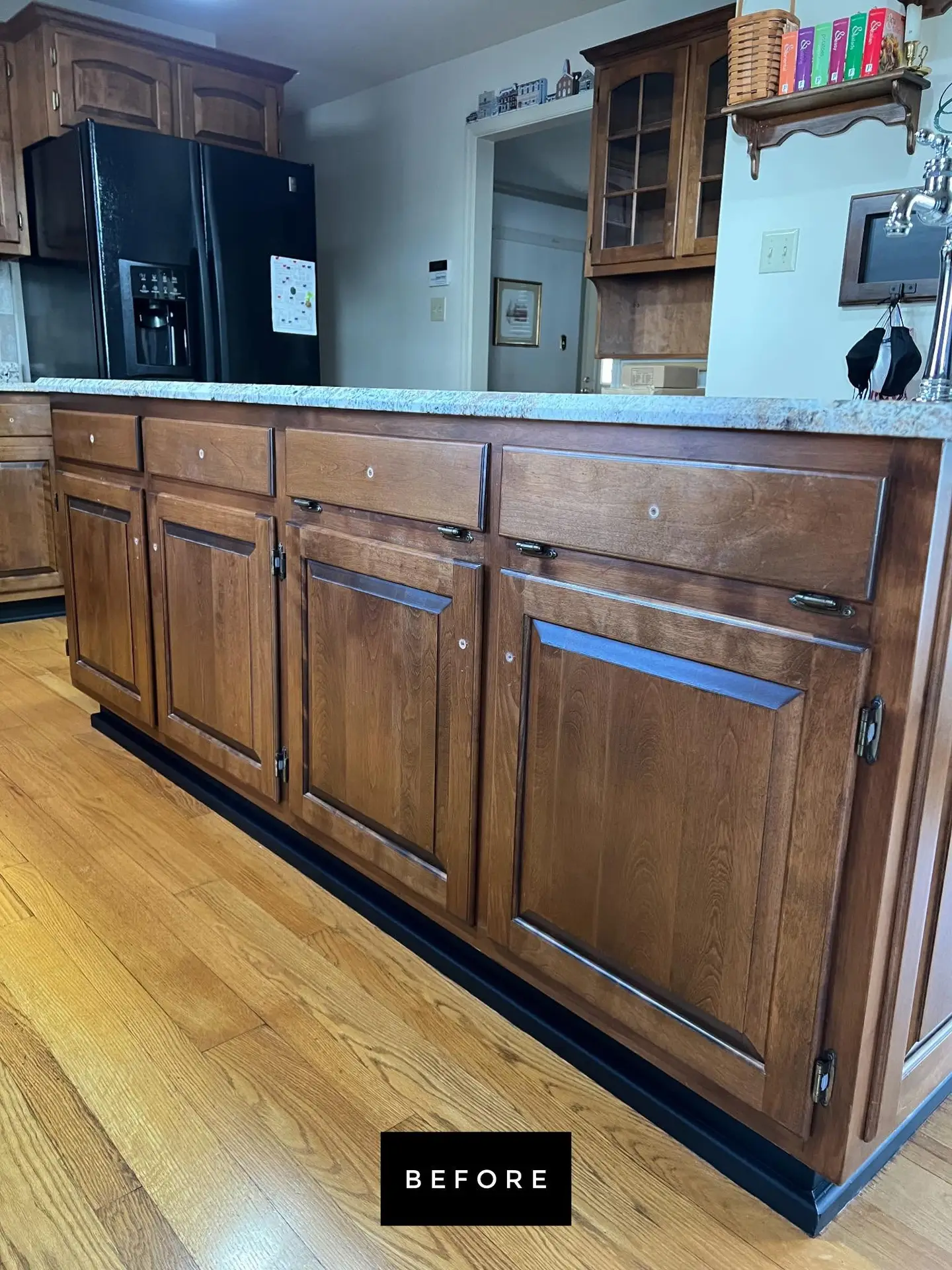 Outdated cabinets before refinishing